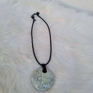 Chico's black and cream large chunky pendant necklace on leather cord